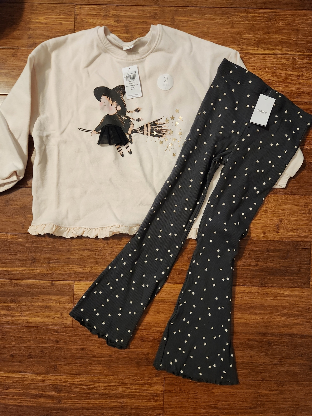New next Girl's Witch Sweatshirt Sweater Star Leggings Pants Halloween, Size 6-7